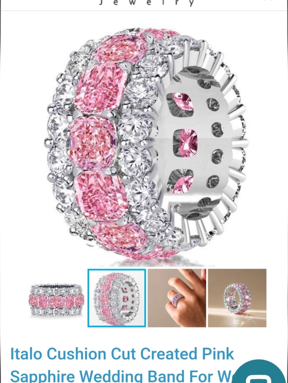 Italo Pink Cushion-Cut Created Sapphire and White  Sapphire Stone Stackable Ring